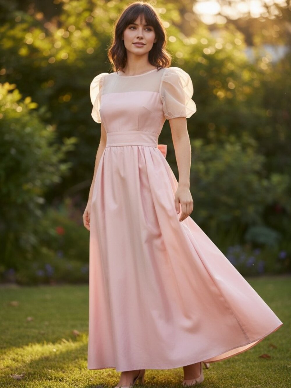 Vintage House of Bianchi Pink Maxi Dress Women Bow Formal Prom Prairie Size 10